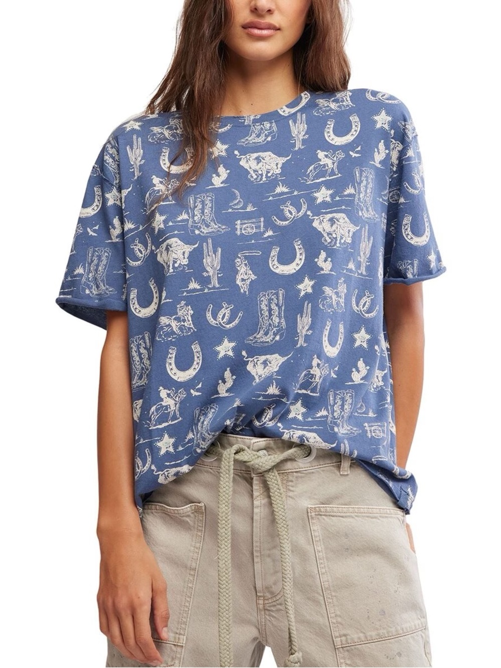 Free people We the free blue Painted Western Tee Oversized XS